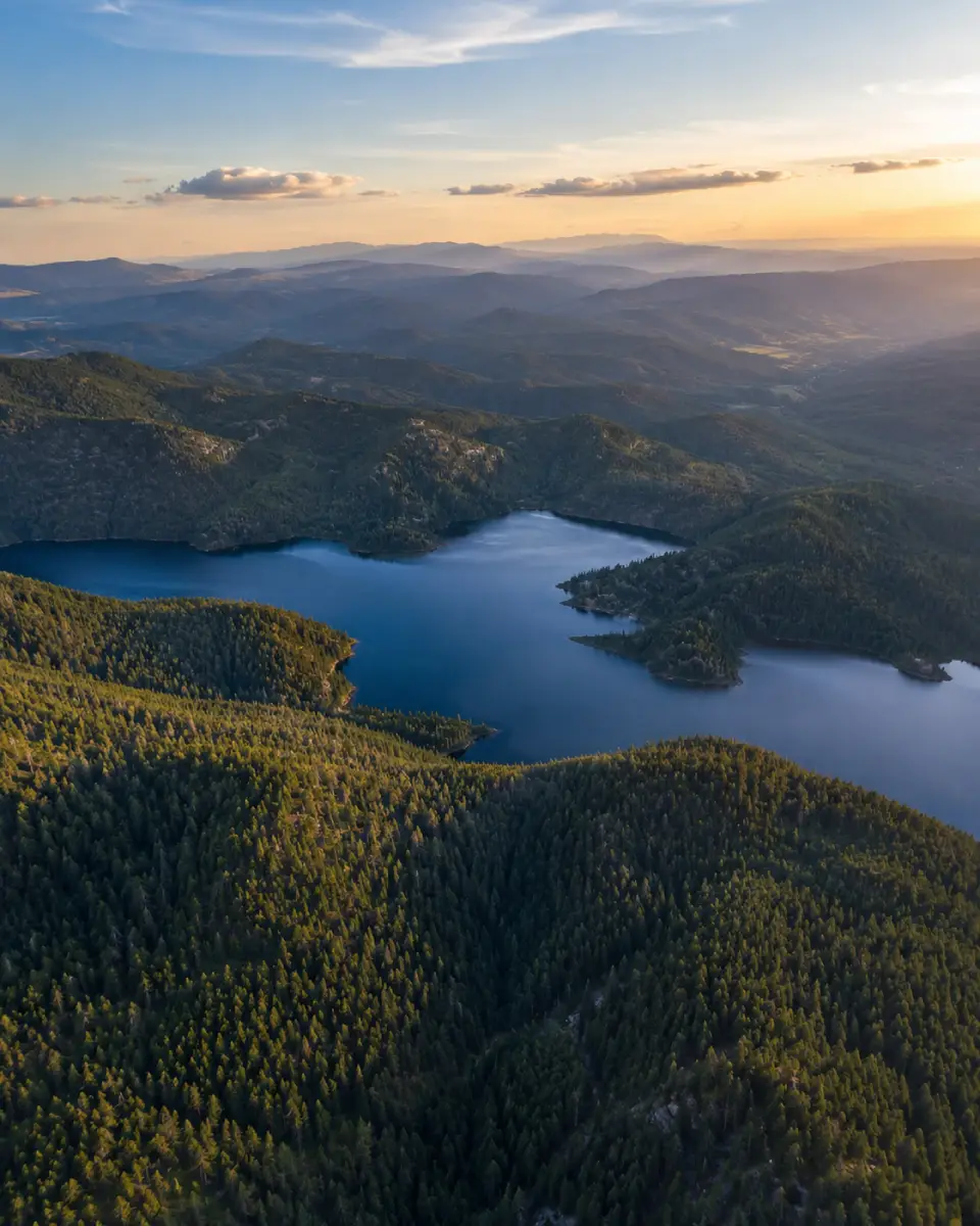 Luftaufnahme von Wäldern und Seen im Schwarzwald